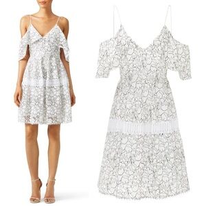 Nicholas Basque Dress White / Black Lace Floral NWT Size 4